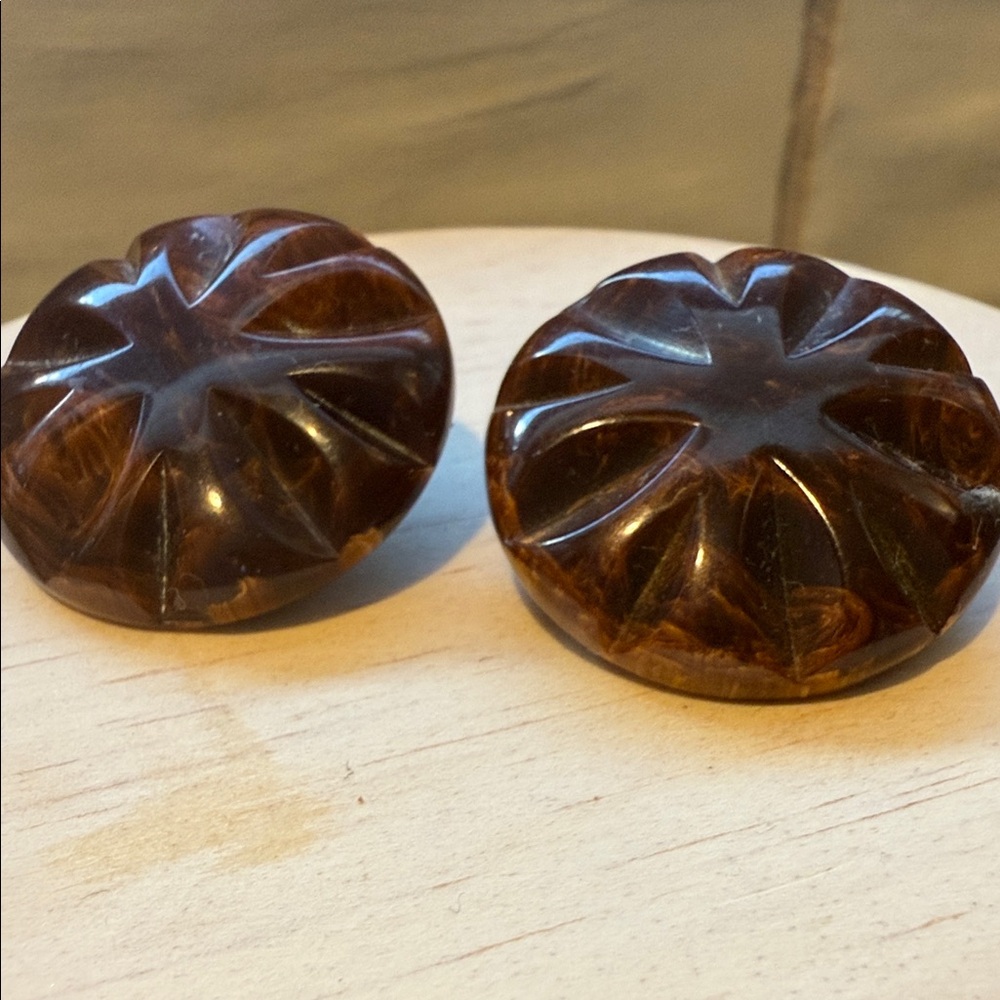 Vintage Bakelite Carved Earrings